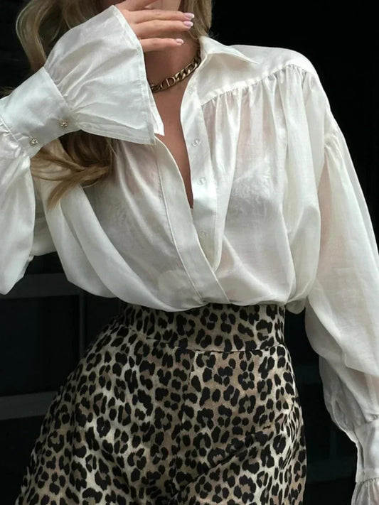 Loose Collared Office Flare Long Sleeved Shirt