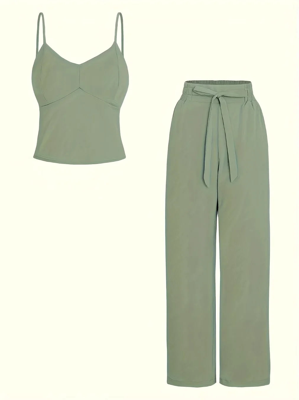 Elegant Camisole Top Elastic Waist Wide Leg Pants Set