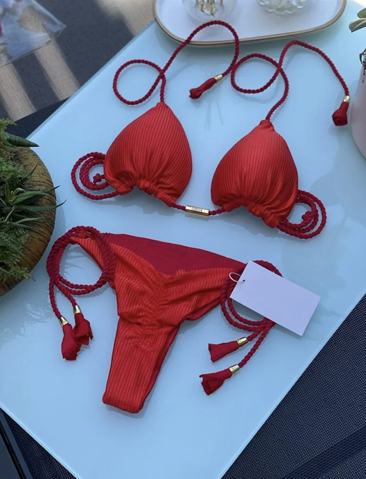 Bikini Backless Rope Triangle Swimsuit