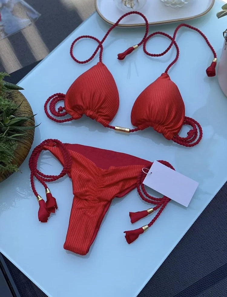 Backless Rope Triangle Swimsuit Bikini