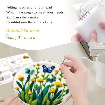 20x20cm Frame DIY Wool Needle Felting Starter Embroidery Kits