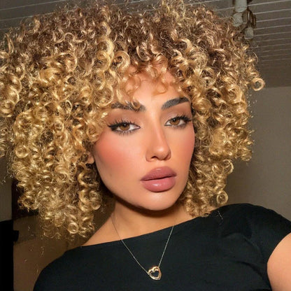 Blonde Curly Short Afro Kinky Curly Wigs