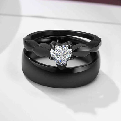 Romantic Heart CZ Stone Couple Rings
