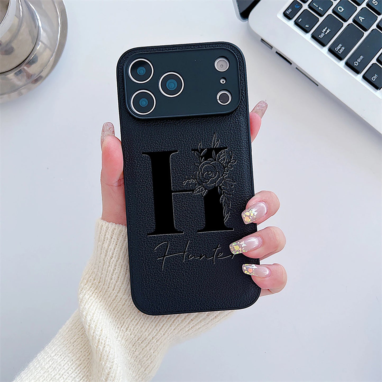 Initial Custom Big Letter with Flowers iPhone Case