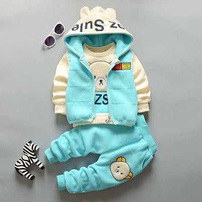 Autumn Winter Warm Baby Girl Suits Kids Vest+Tops+Pants 3Pcs