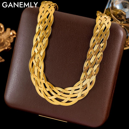 316L Stainless Steel Gold Color Woven Chain Chokers Necklace