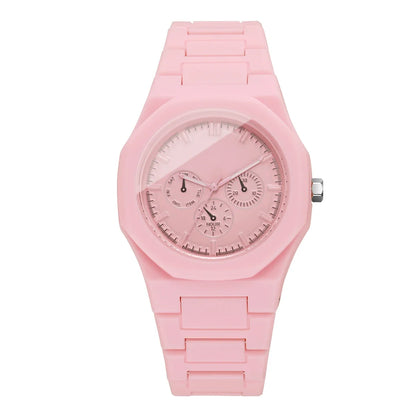 Imitation Three-eyes Dial Quartz Plastic  Band Watch