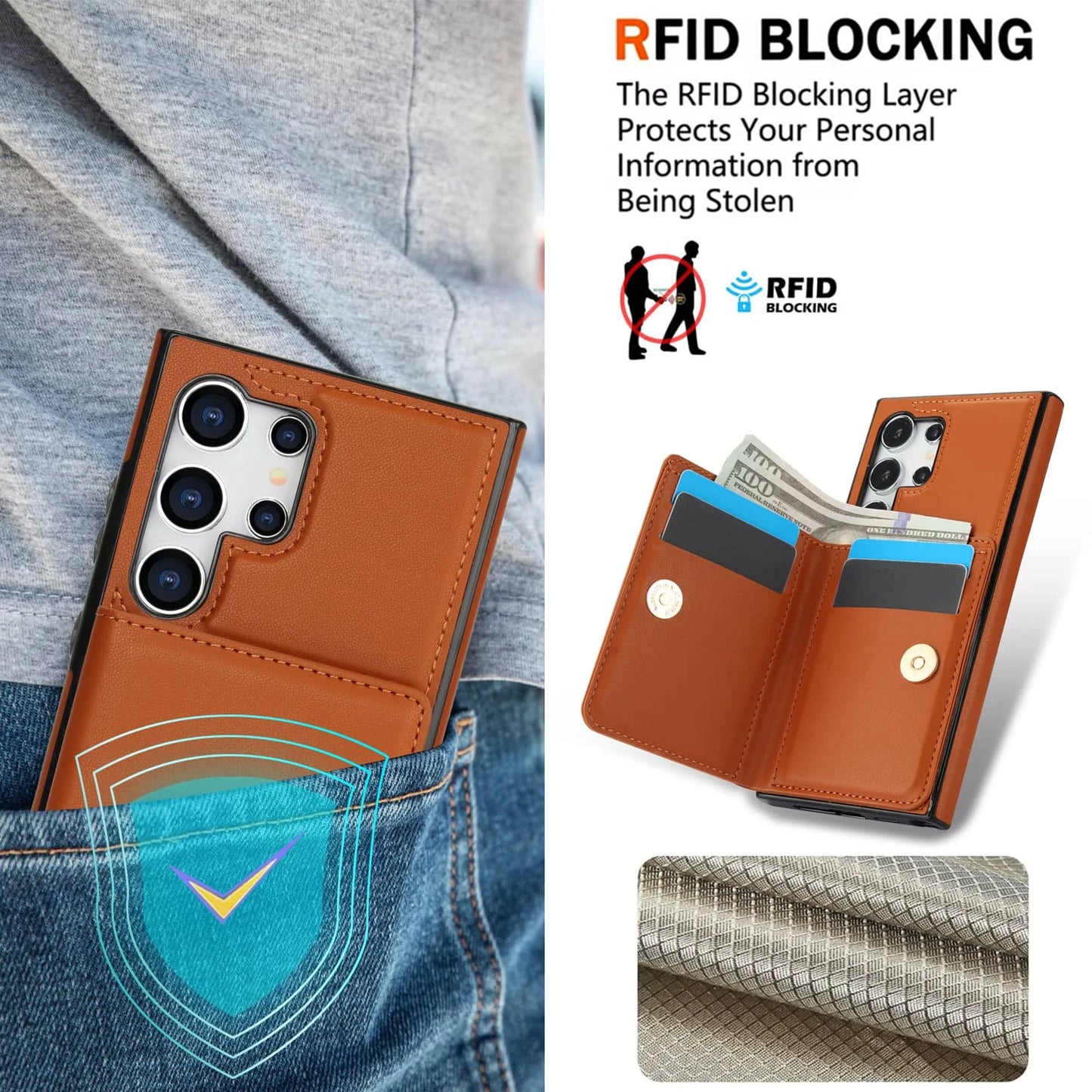 Wallet Case with Card Holder, 360° Rotation Ring