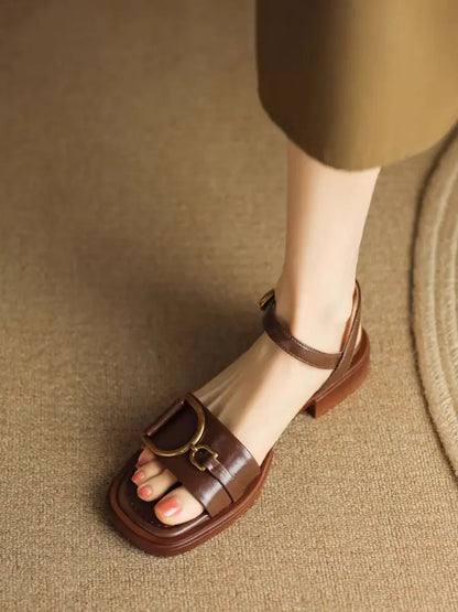 Thin Open-toed Buckle Low-heeled Sandal