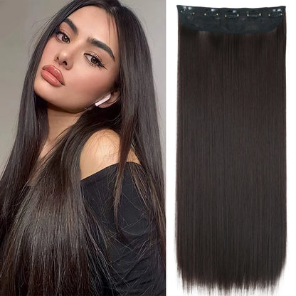 Synthetic Long Straight Clip In One Piece Hair Extension 5 Clips Fake Hair