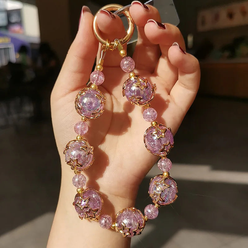 Short Phone Lanyard Wrist Dreamy Starry Sky Crystal Bead