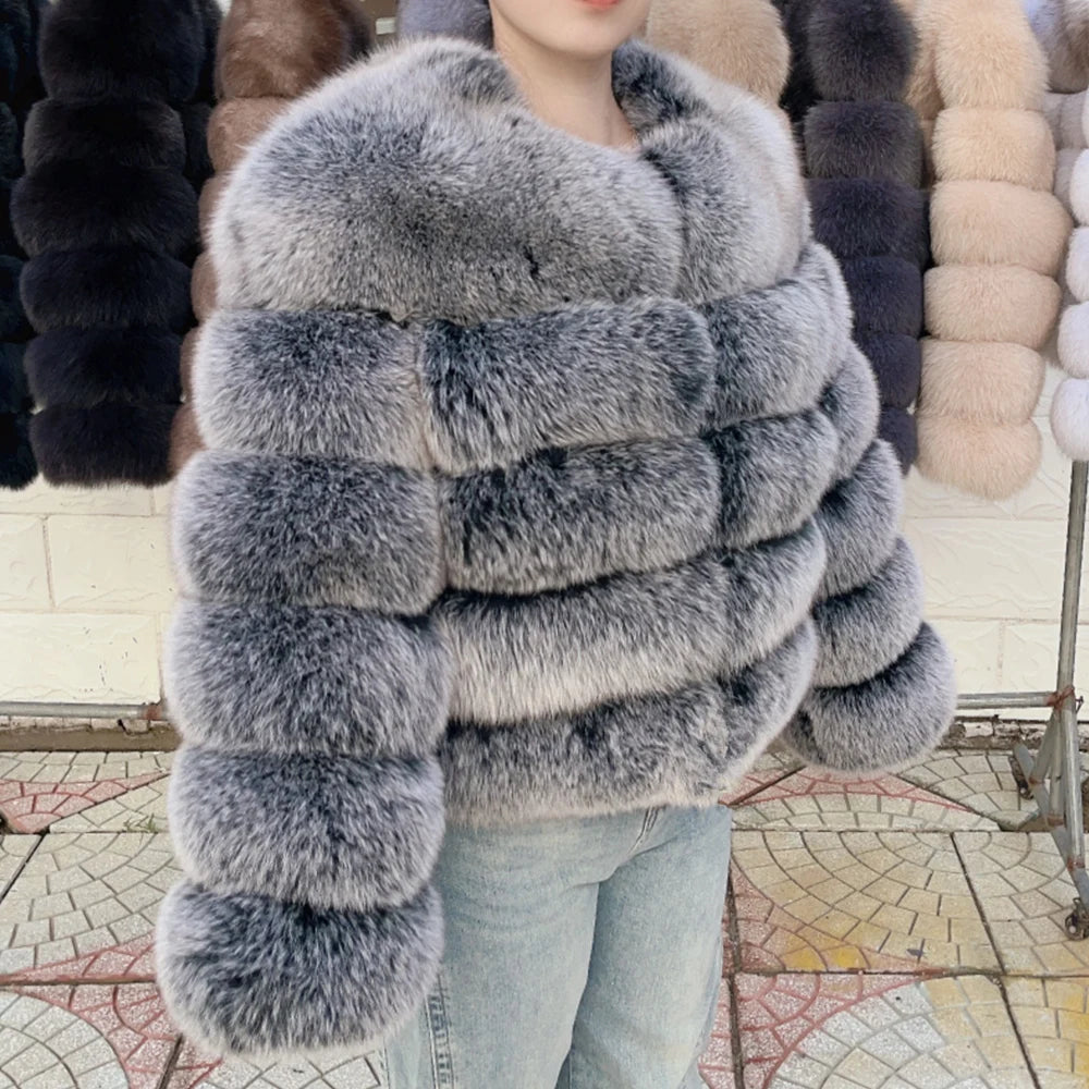 Fox Fur Coat Real Winter Brown Leather Coats & Jackets