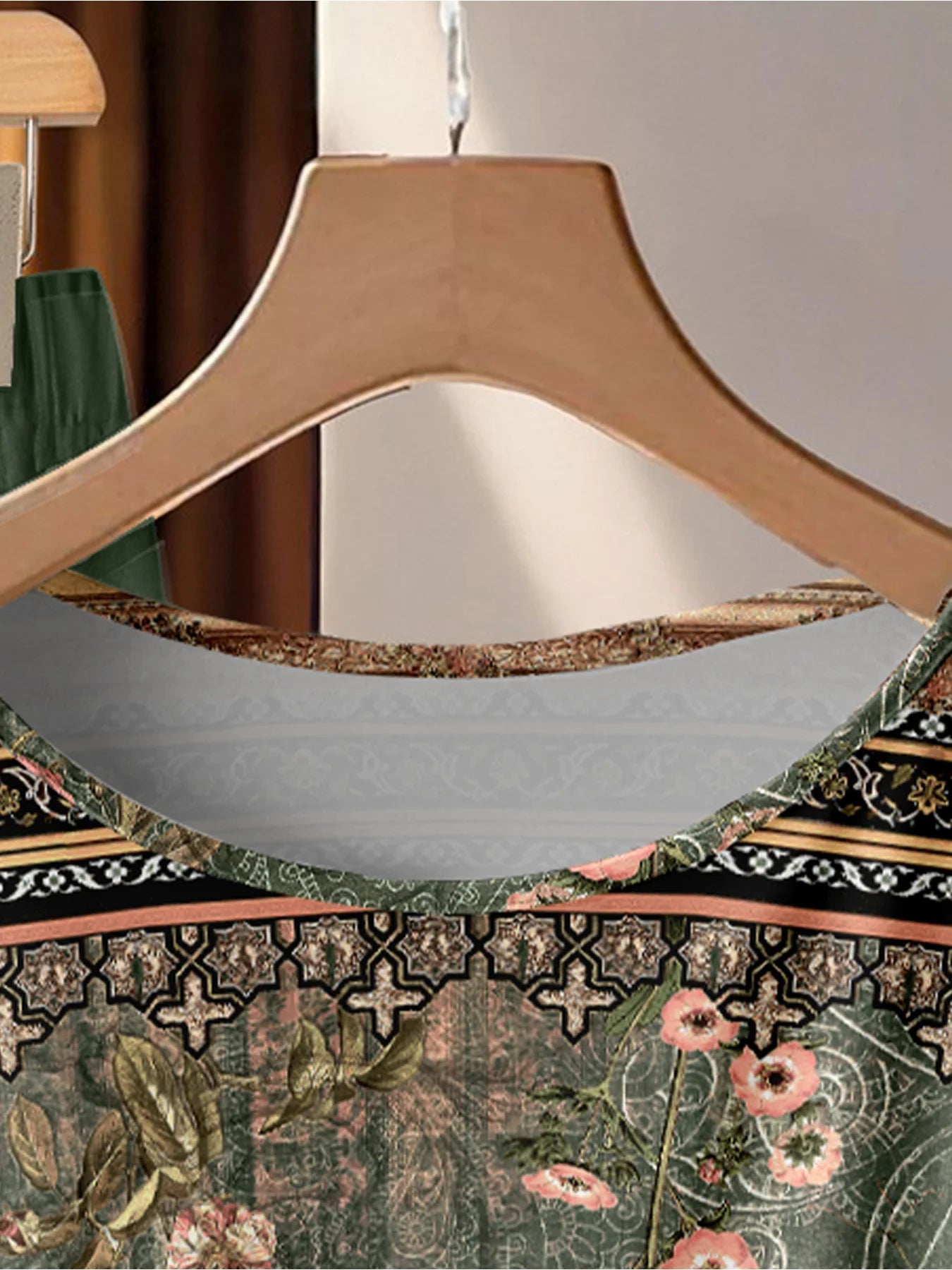 Casual Plus Size Dark Green Ethnic Style Floral Print Wide Leg Pants