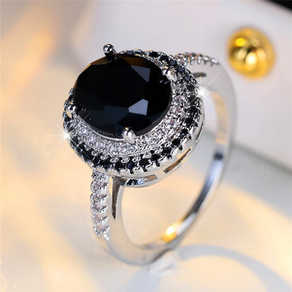Luxury Black Zircon Stone Oval Rings