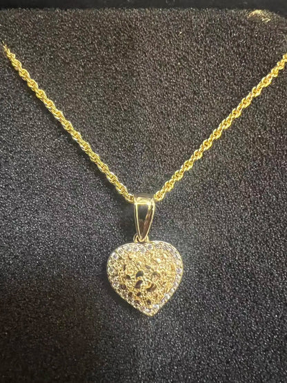 18K Gold Rope Chain Heart Pendant Necklace