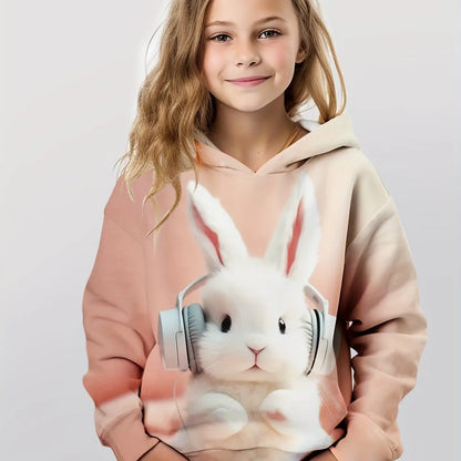 Long Sleeve 3D Cute Bunny Print Spring Fall Casual Hoodies