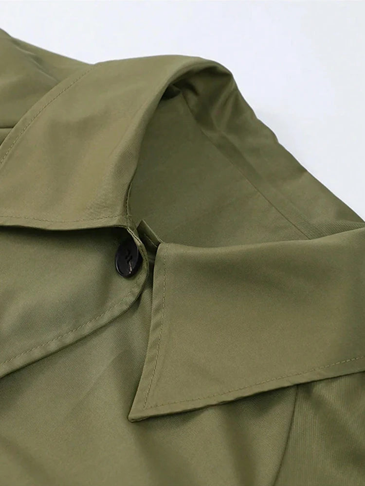 Plaid Lining Solid Trench Coat Single Breasted Long Sleeve Jacket