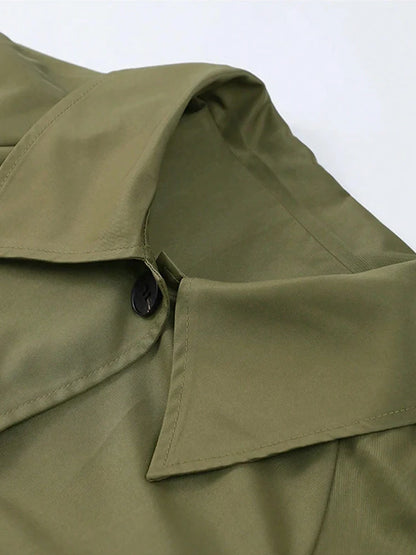 Plaid Lining Solid Trench Coat Single Breasted Long Sleeve Jacket