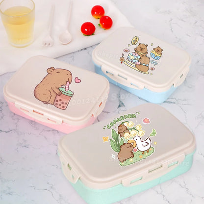 Capybara Lunch Boxes Kids Cute Anime Print Separate Lunch Box