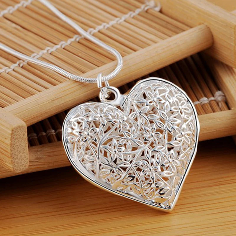 925 Sterling Silver Carved Heart Snake Necklace