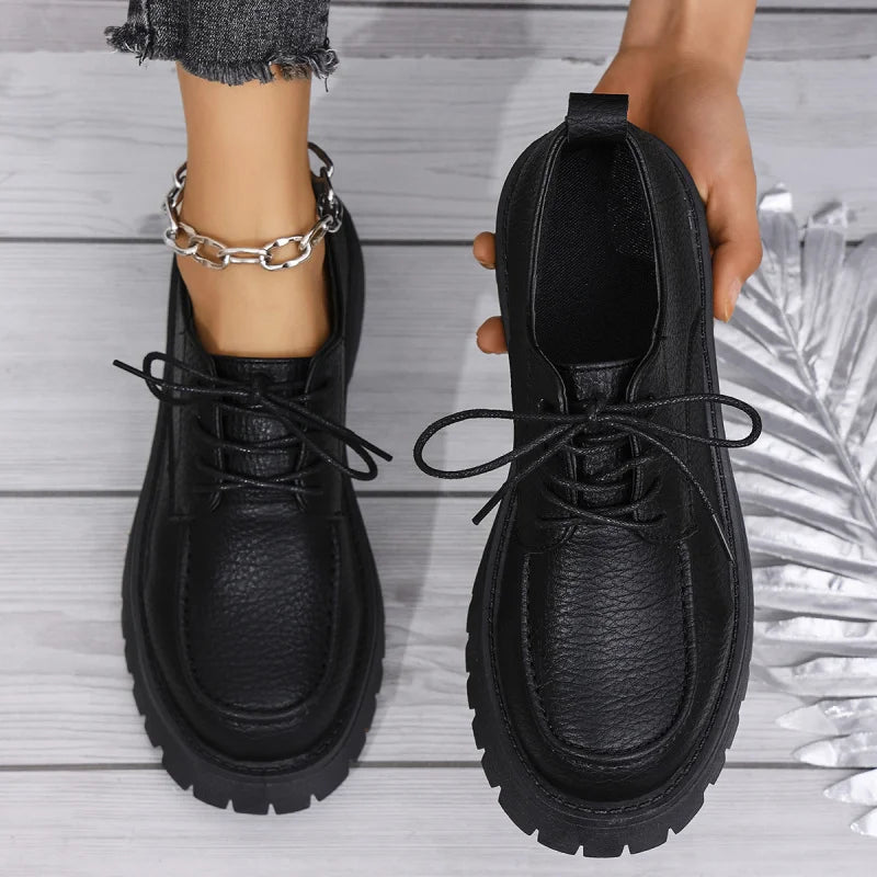Large Size Thick-soled Loafers Style Chunky Leather Shoes