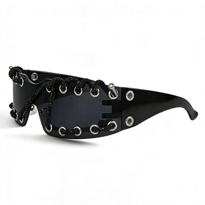 Punk Y2k Frameless Crystal Chain One-piece Bling Sunglasses