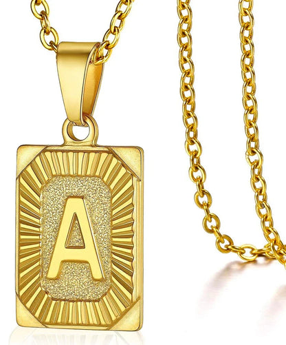 Initial Pendant Stainless Steel Letter Square Necklace