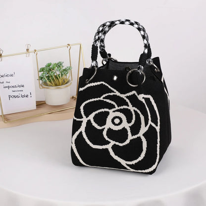 Geometric Mini Tote Black Ivory Graphic Ring Handle Korean Style Bags