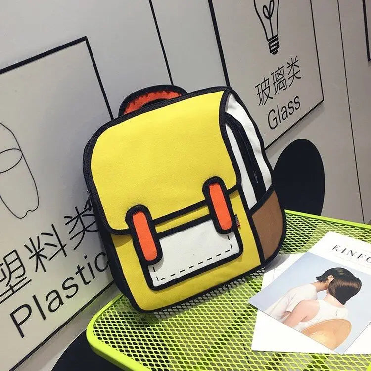 Two Dimensional 3d Multi-Functional Backpack Schoolbag Students