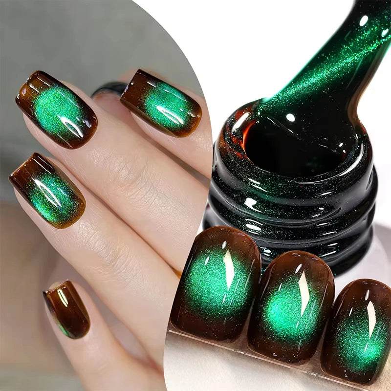 10ml Green Emerald Cat Magnetic Gel Eye Gel Polish Glass Bead Soak Off