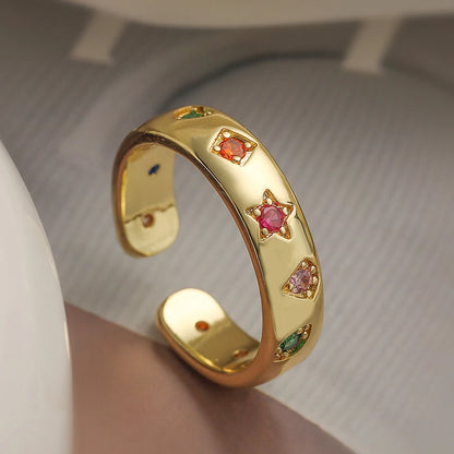 Gold/Silver Geometric Shiny AAA CZ Inlay Copper Rings