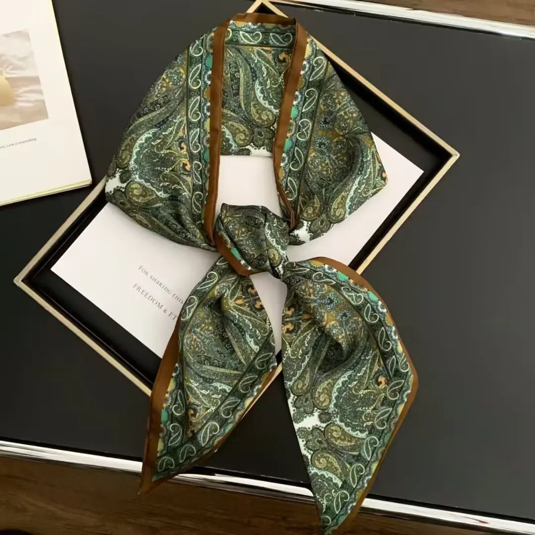 Luxury Long Silk Scarf Animal Horse Print Thin Narrow Scarf Shawl