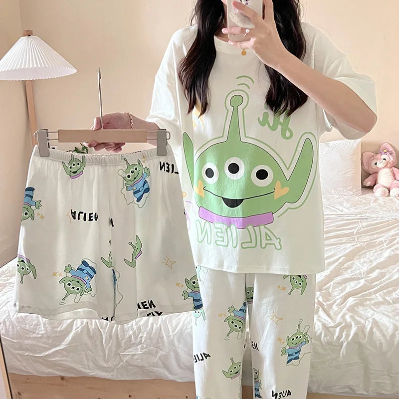 Round Neck Three Piece Pajama Set