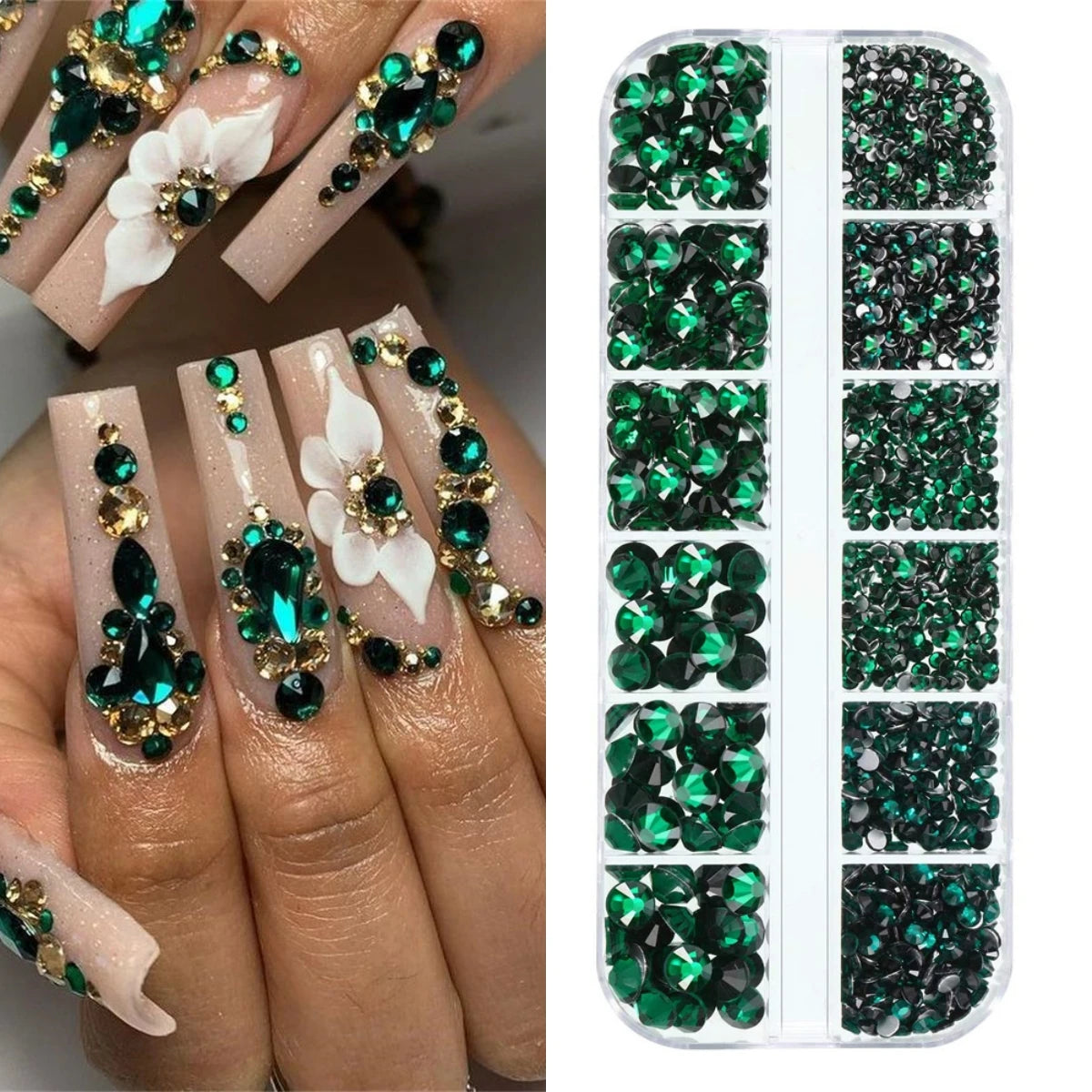 12Gird 3D Glass AB Crystal Nail Art Rhinestones Kit