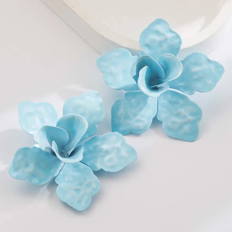 Exaggerated Metal Large Flower Stud Earrings