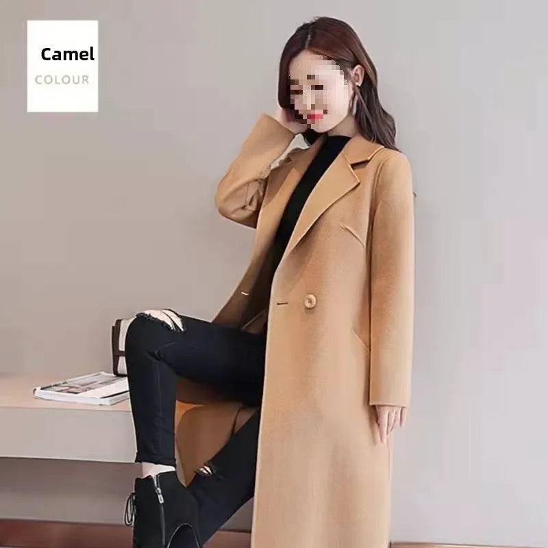 Plus Size Mid-Length Woollen Slim Fit Coat