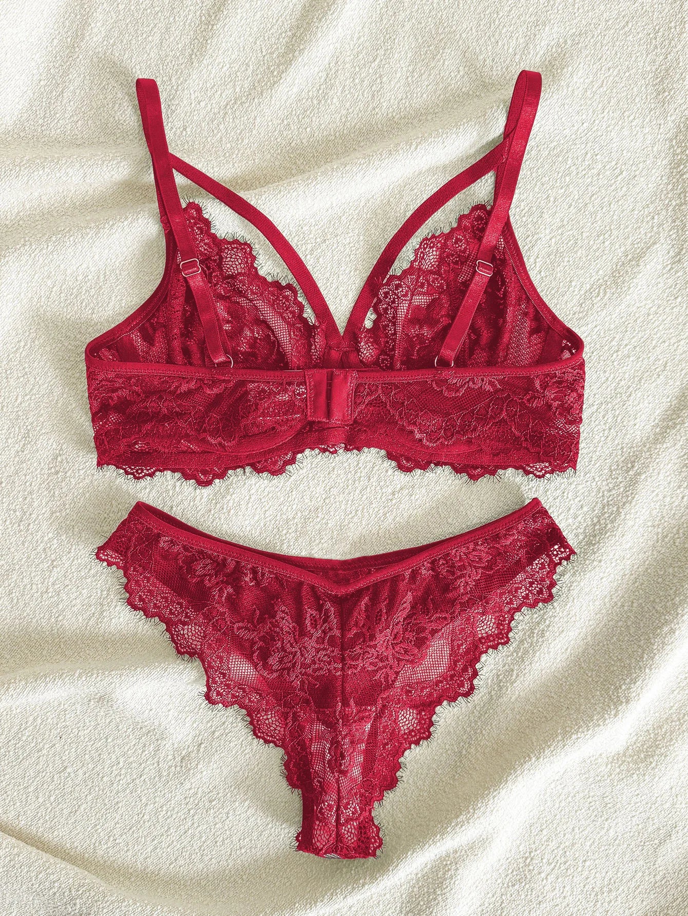 Eyelash Fancy lace strapping underwire Lingerie Set