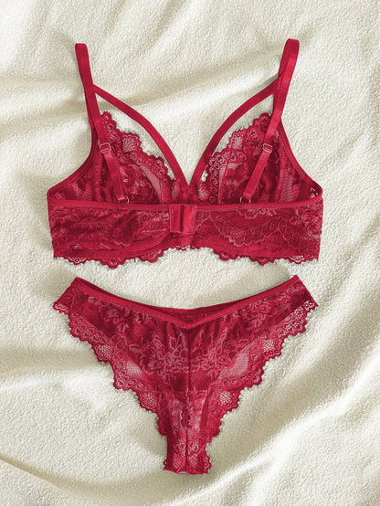 Eyelash Fancy lace strapping underwire Lingerie Set