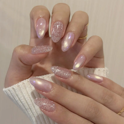 24pcs/Box Long Coffin False Nails Art Rose with Glue Wearable Jelly Nails