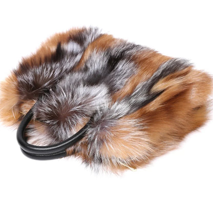 Real Fox Fur Large Size Plush Crossbody Luxury Handbags Fluffy Tote Bag