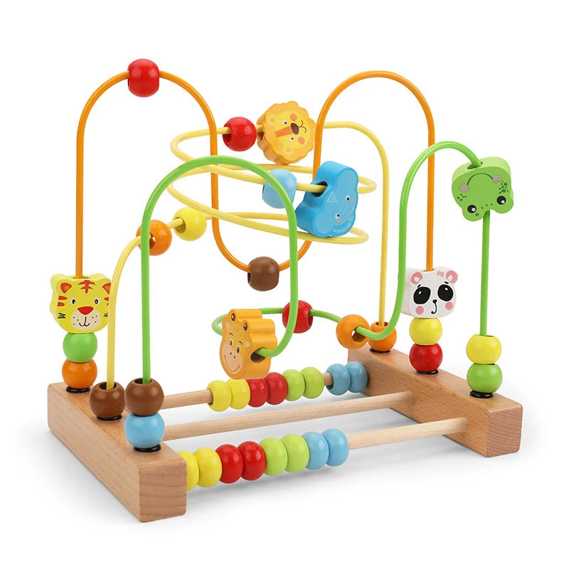 Montessori Wooden Roller Coaster Bead Maze Abacus Math Toys