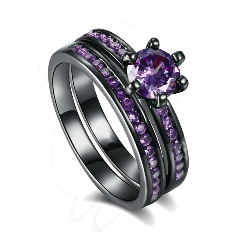 Charm Couple Romantic Heart Rhinestones CZ Rings Set