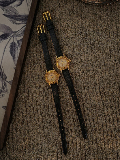 French Retro Engraved Pattern Gold Small Dial Watch