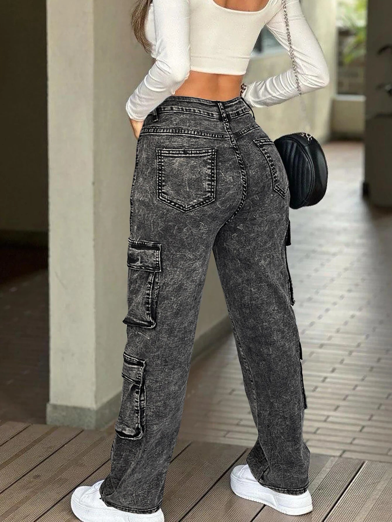 Multi-Flap Pocket Straight Leg Cargo Jeans