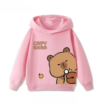 Autumn Winter Cartoon Cute Capybara Print Hooded Pullover
