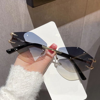 Retro Polygonal Rimless Irregular Square Sunglasses