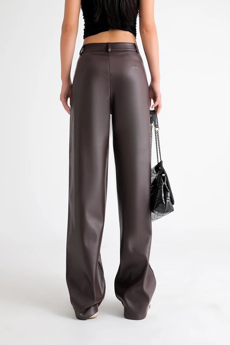 Fall Winter Fleece Loose Wide Leg Leather Pants