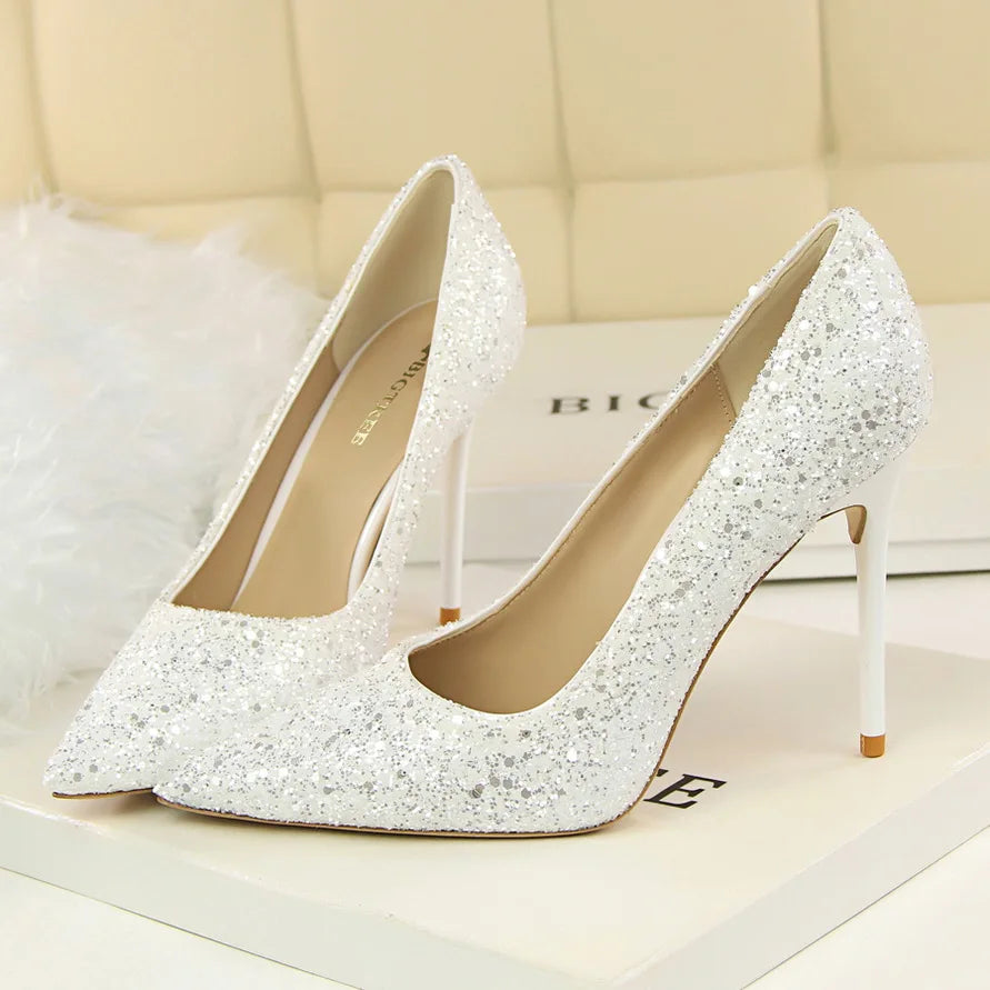 High Heels Pumps Glitter Gold Silver Shoes
