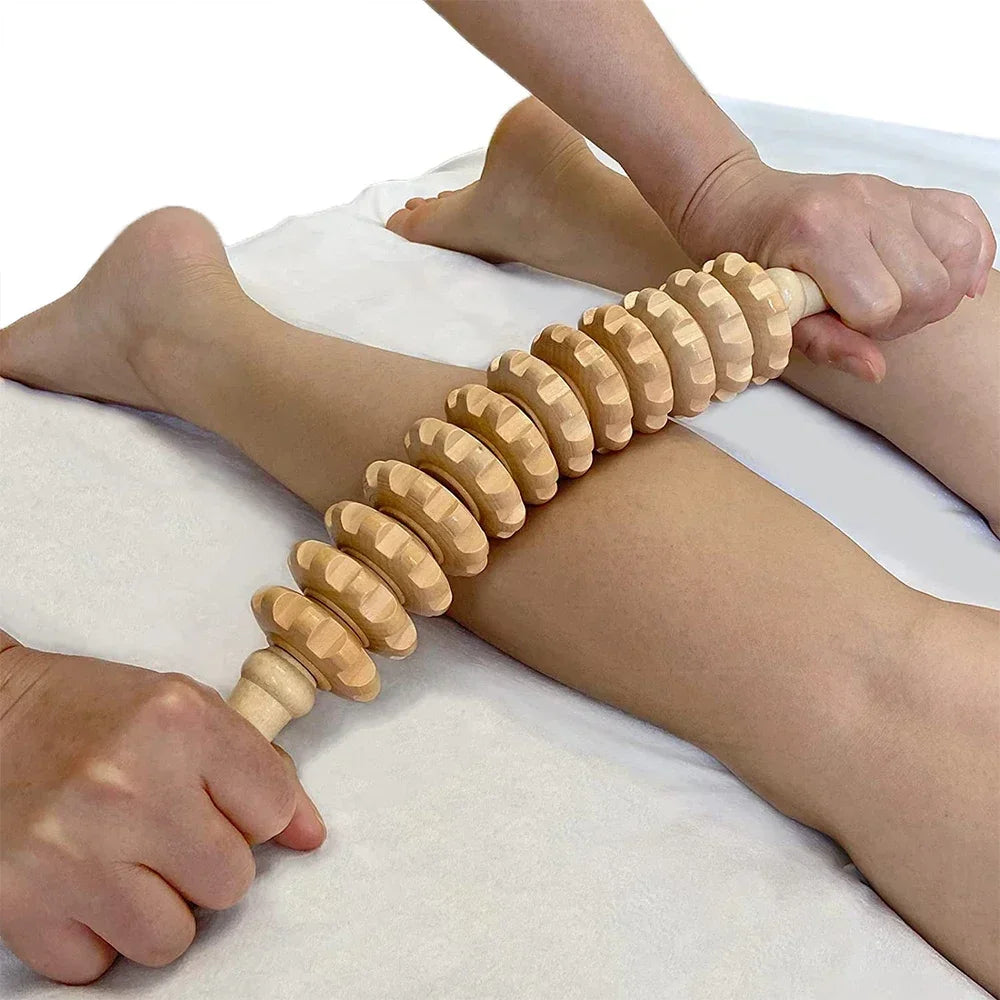 Body Fascia Massager Anti-slip Handle Wood