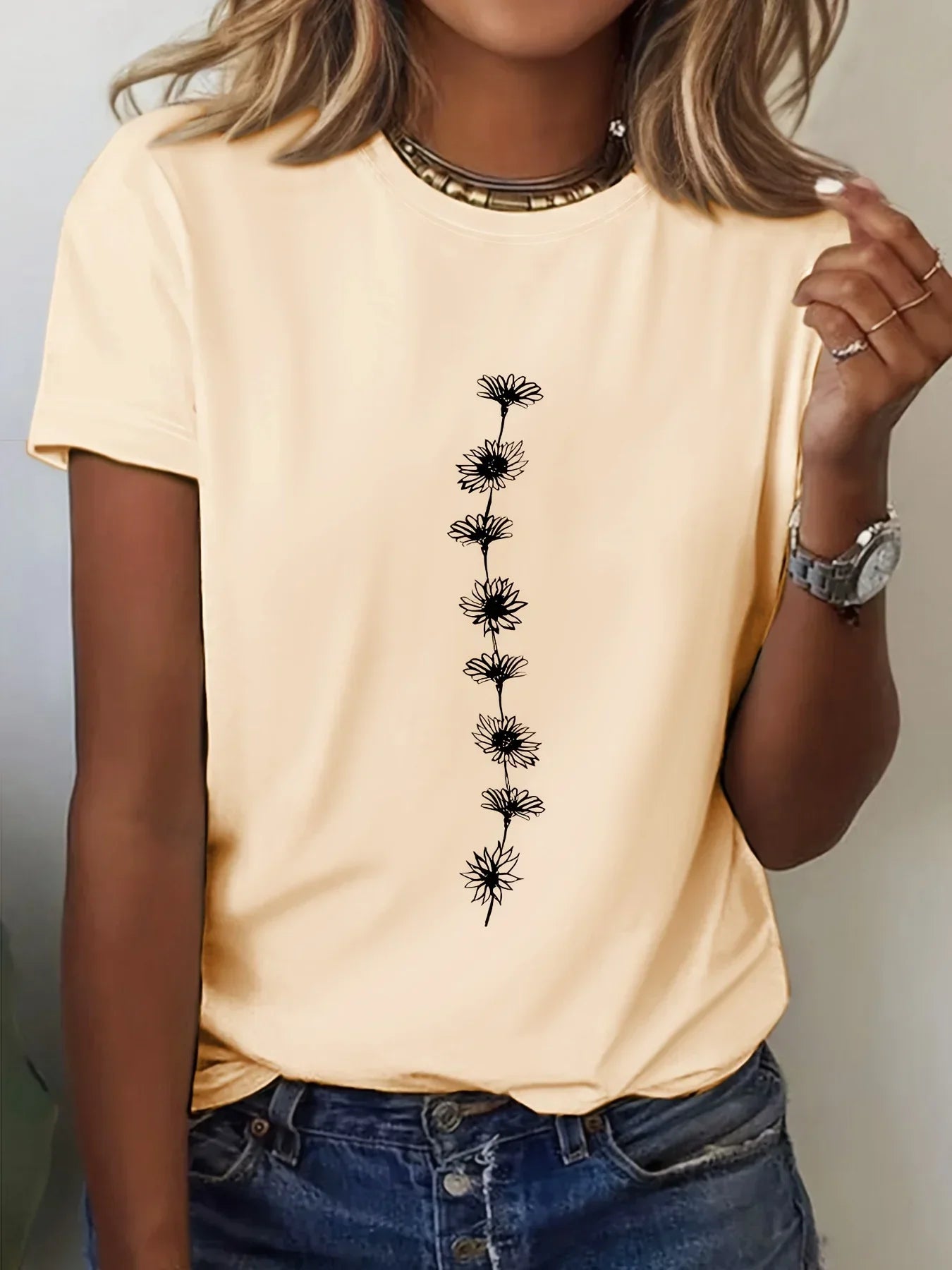 Sunflower Print Short Sleeve T-Shirt